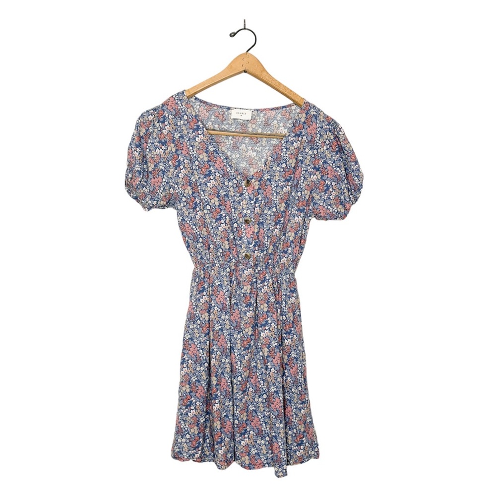 EVERLY Floral Print Short Puff Sleeve Mini Dress Medium M